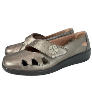 Hotter Bliss Mary Jane Gold Metallic Leather Comfort Loafers Womens Shoe Sz 6.5